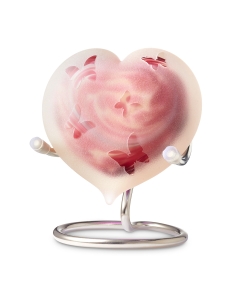 Frosted medium heart rose beige met vlindertjes